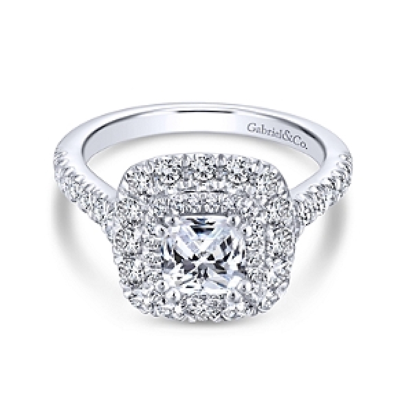 Solitaire with Cushion Double Halo and  Diamond Shoulders Alloy Sample Ring Mount by Gabriel & Co. - ER13861C4ALZJJ