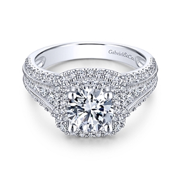 Solitaire with Double Halo and Triple Row Diamond Shoulders Alloy Sample Ring Mount by Gabriel & Co. - ER11760R8ALZJJ