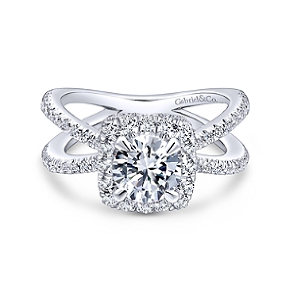 Solitaire with Cushion Halo and Open Double Row Diamond Shoulders Alloy Sample Ring Mount by Gabriel & Co. - ER12587R4ALZJJ