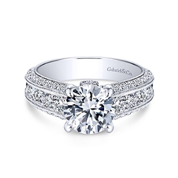 Solitaire with Graduated Triple Row Diamond Shoulders Alloy Sample Ring Mount by Gabriel & Co. - ER8747ALZJJ