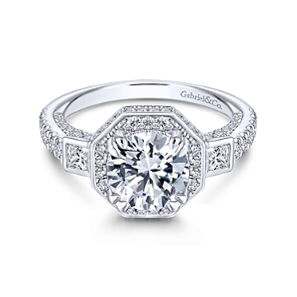 Solitaire with Octagon Halo and Diamond Shoulders Alloy Sample Ring Mount by Gabriel & Co. - ER13971R6ALZJJ