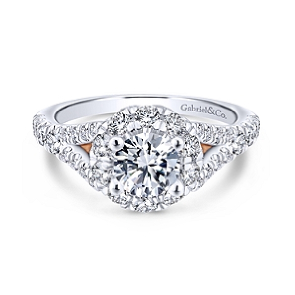 Solitaire with Round Halo and Split Diamond Shoulders Alloy Sample Ring Mount by Gabriel & Co. - ER12834R3STZJJ
