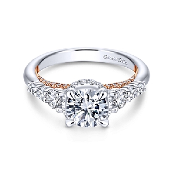 Two Tone Rose Gold Solitaire with Graduated Diamond Shoulders Alloy Sample Ring Mount by Gabriel & Co. - ER13828R4STZJJ
