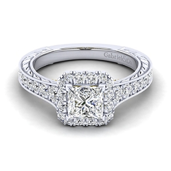 Princess with Halo and Graduated Diamond Shoulders Alloy Sample Ring Mount by Gabriel & Co. - ER12826S4STZJJ 