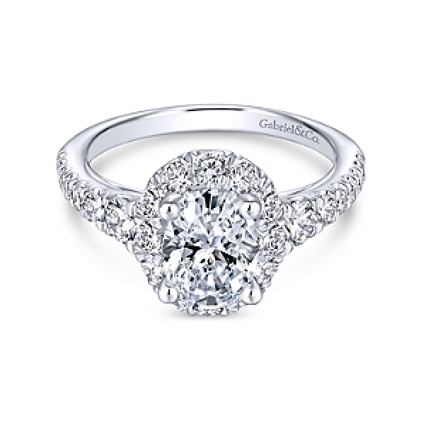 Oval with Halo and Graduated Diamond Shoulders Alloy Sample Ring Mount by Gabriel & Co. - ER13884O4ALZJJ