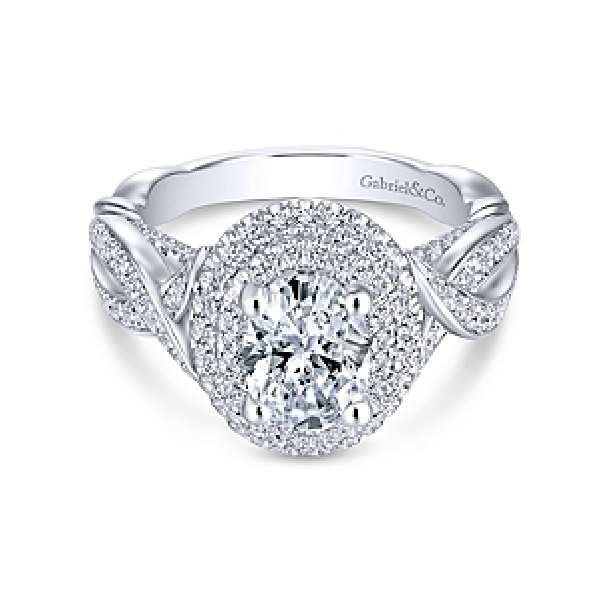 Double Halo Oval with Twist Diamond Shoulders Alloy Sample Ring Mount by Gabriel & Co. - ER13887O4ALZJJ