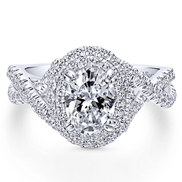 Oval Double Halo with Twist Diamond Shoulders Alloy Sample Ring Mount by Gabriel & Co. - ER12638O4ALZJJ