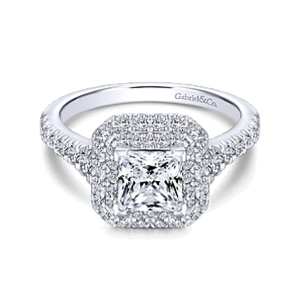 Princess with Double Halo and Twist Diamond Shoulders Alloy Sample Ring Mount by Gabriel & Co. - ER13867S4ALZJJ
