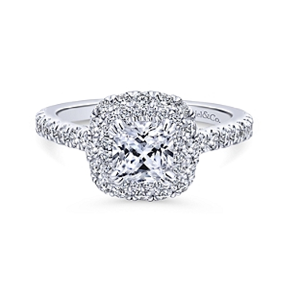 Cushion Double Halo with Diamond Shoulders Alloy Sample Ring Mount by Gabriel & Co. - ER12839C4ALZJJ