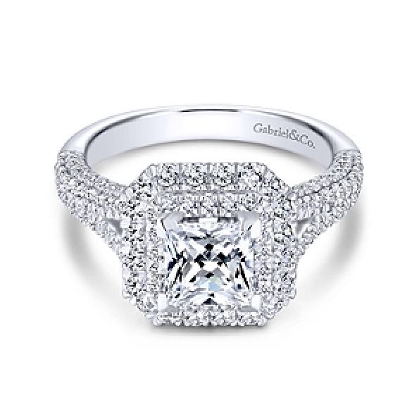 Princess with Double Halo and Split Diamond Shoulders Alloy Sample Ring Mount by Gabriel & Co. - ER13868S4ALZJJ