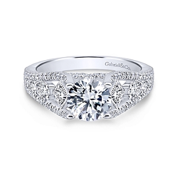 Solitaire with Triple Row Tapered Diamond Shoulders Alloy Sample Ring Mount by Gabriel & Co. - ER12814R4ALZJJ 