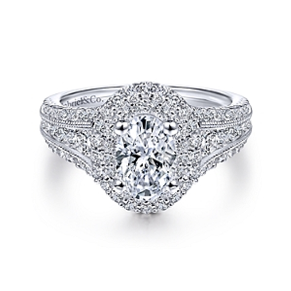Oval Double Halo with Triple Row Diamond Shoulders Alloy Sample Ring Mount by Gabriel & Co. - ER11760O4ZJJ