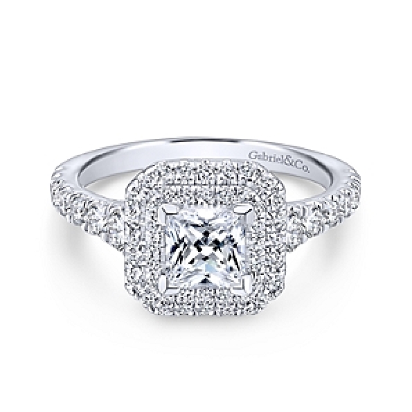 Princess Cut with Double Halo and Graduated Diamond Shoulders Alloy Sample Ring Mount by Gabriel & Co. - ER12763S3ALZJJ 