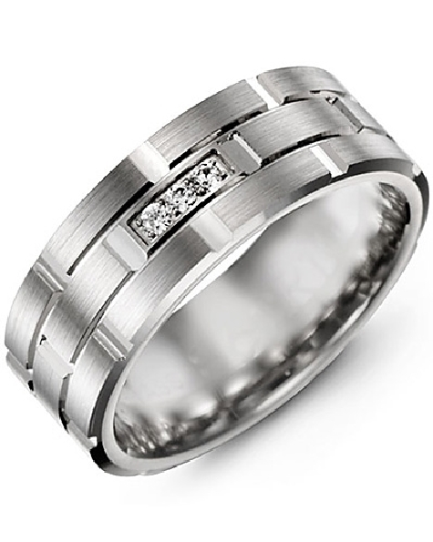 9mm Brushed Stacked Pattern with Diamonds Alloy Sample - Price for 10K White Gold