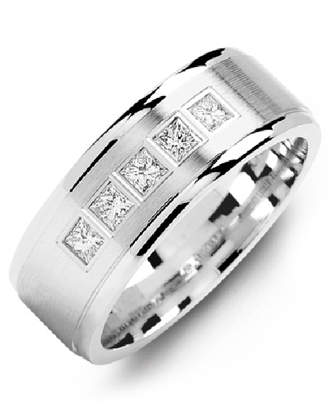 8mm Brushed Band with Diamonds Alloy Sample - Price for 10K White Gold